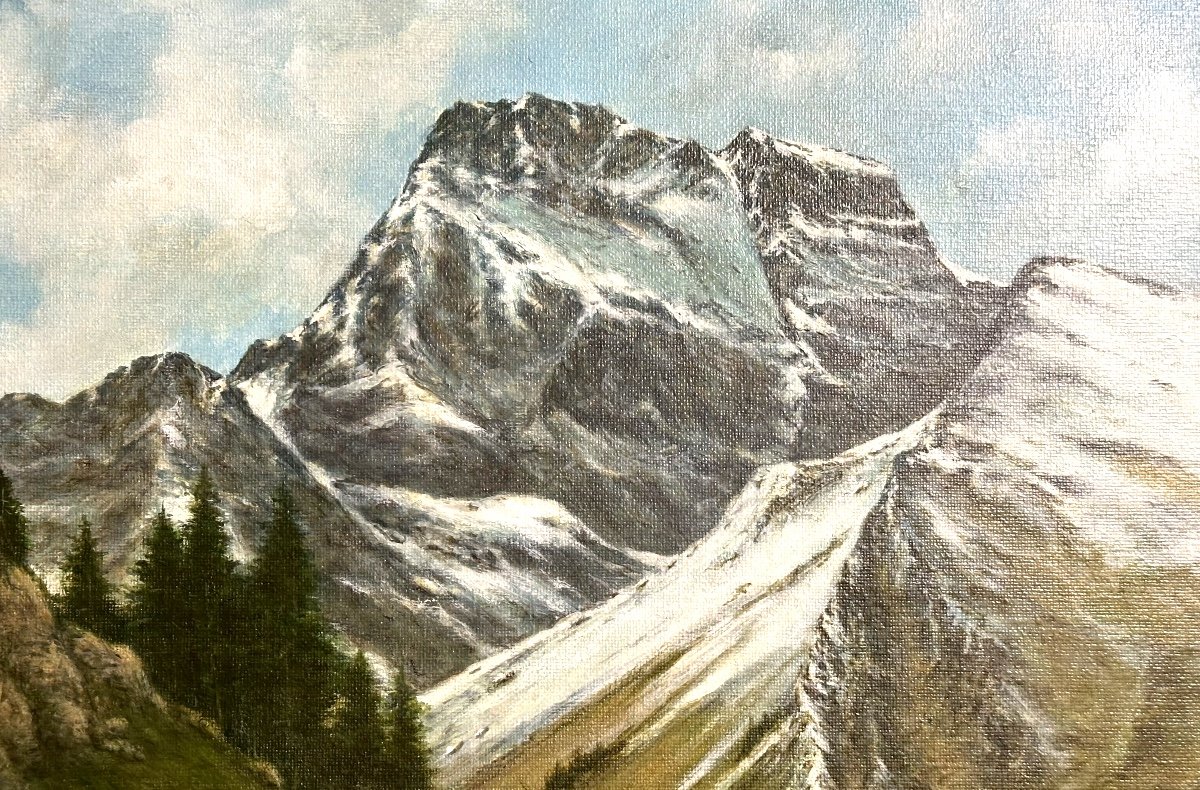 Roger Rouquairol 1954 Large Oil Mont Viso Queyras Mountain Alps /2-photo-2