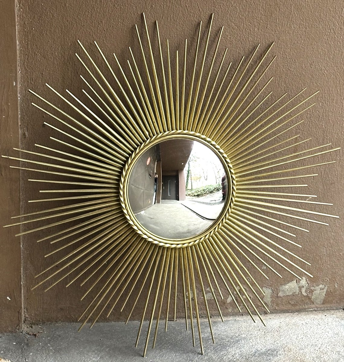 Large Domed Chaty Mirror 96 Cm Golden Witch Sun In Vallauris-photo-4