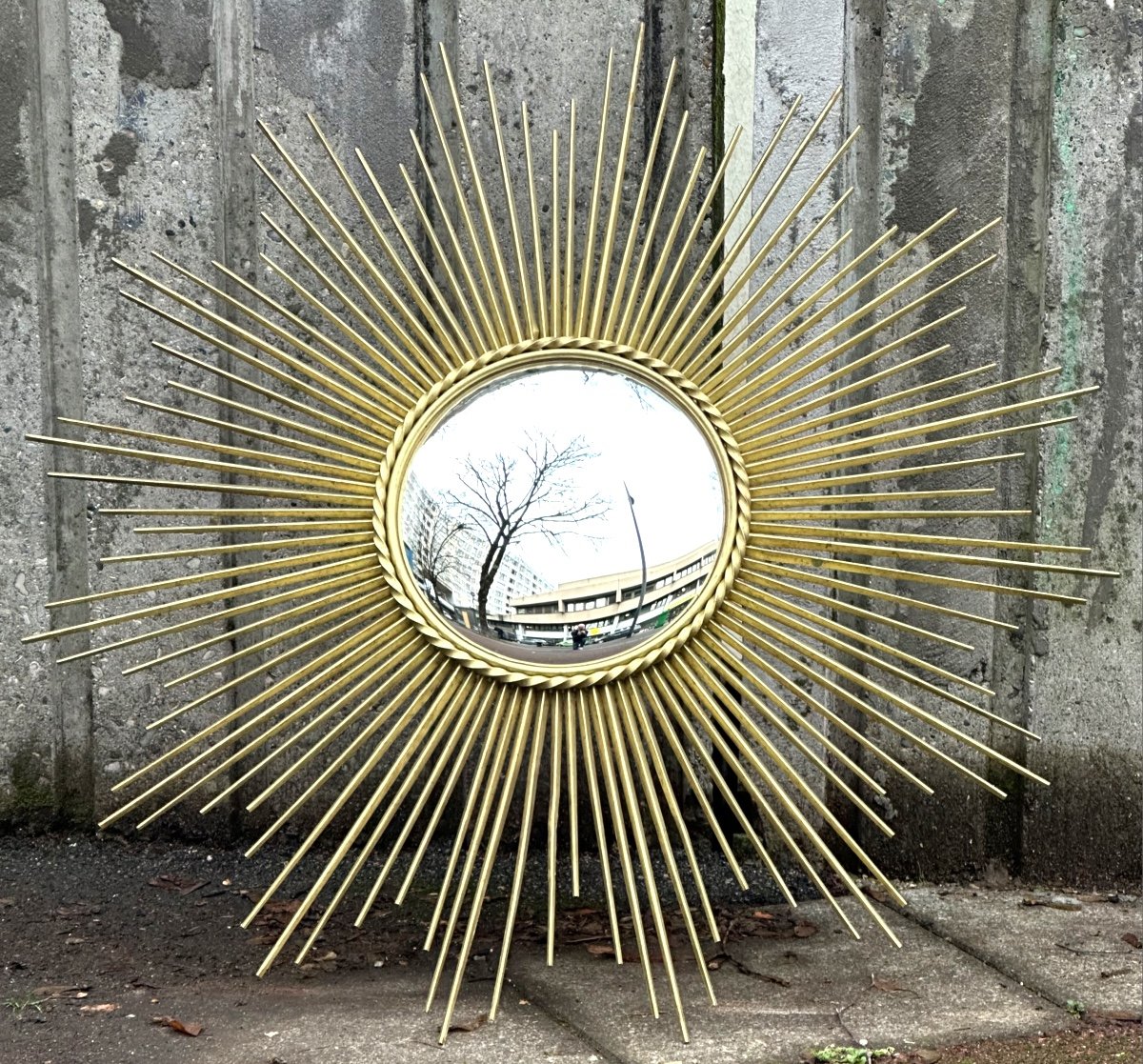 Large Domed Chaty Mirror 96 Cm Golden Witch Sun In Vallauris-photo-5