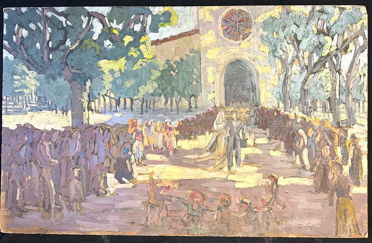 Paulette Genet 1892-1983 Large Double Sided Oil Wedding /7