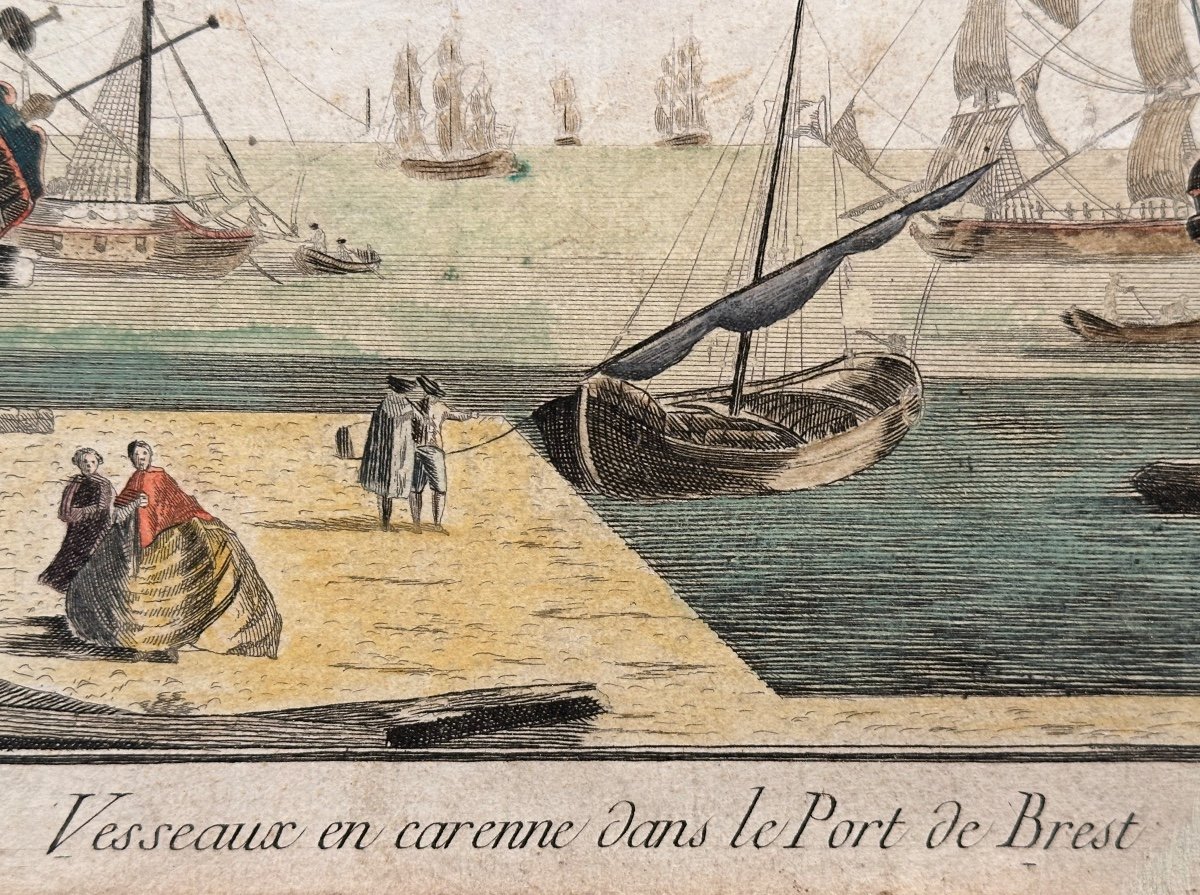 18th Century Engraved Optical View Port Of Brest Enhanced In Color-photo-4