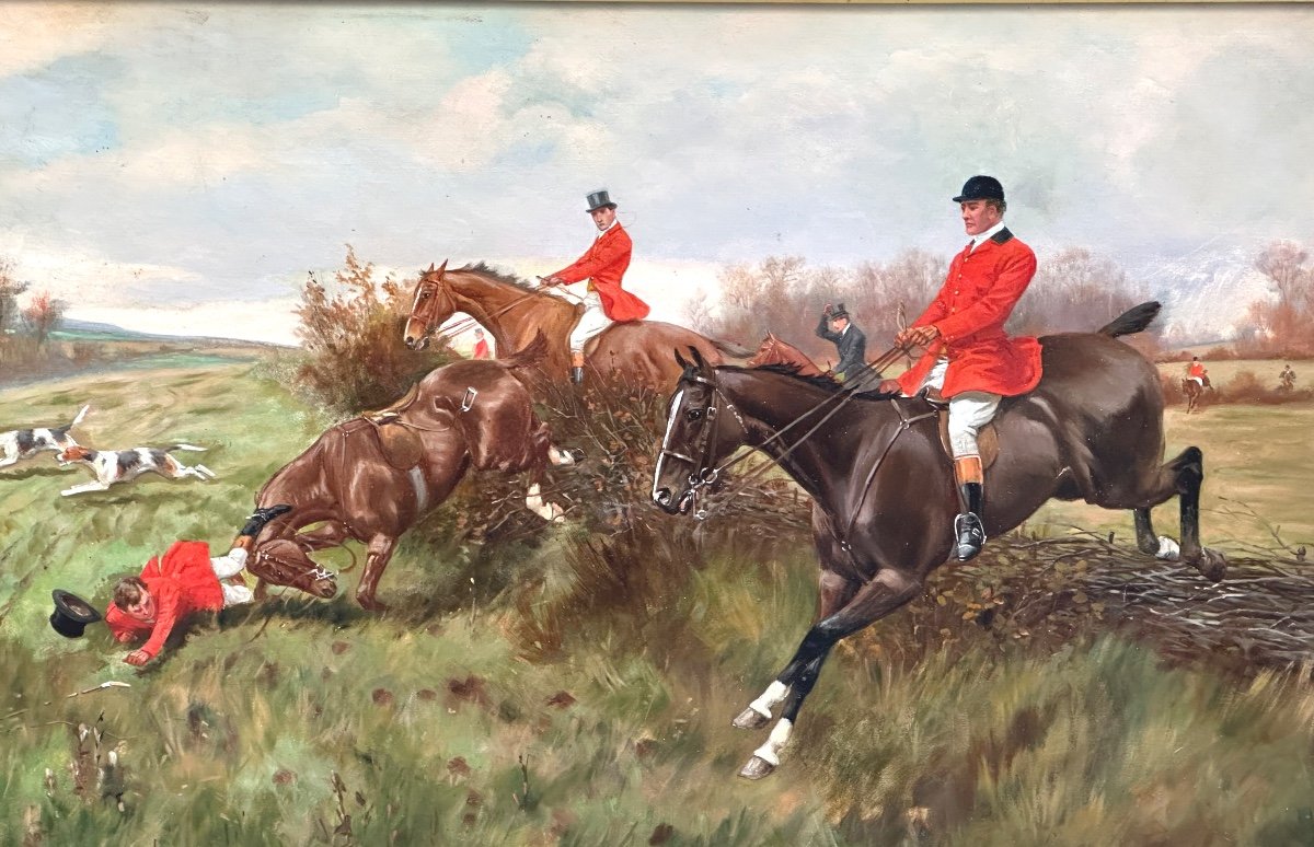 Georges Derville ROWLANDSON 1861-1928 GRANDE Paire huiles Cavaliers chasse équitation Angleterre-photo-3