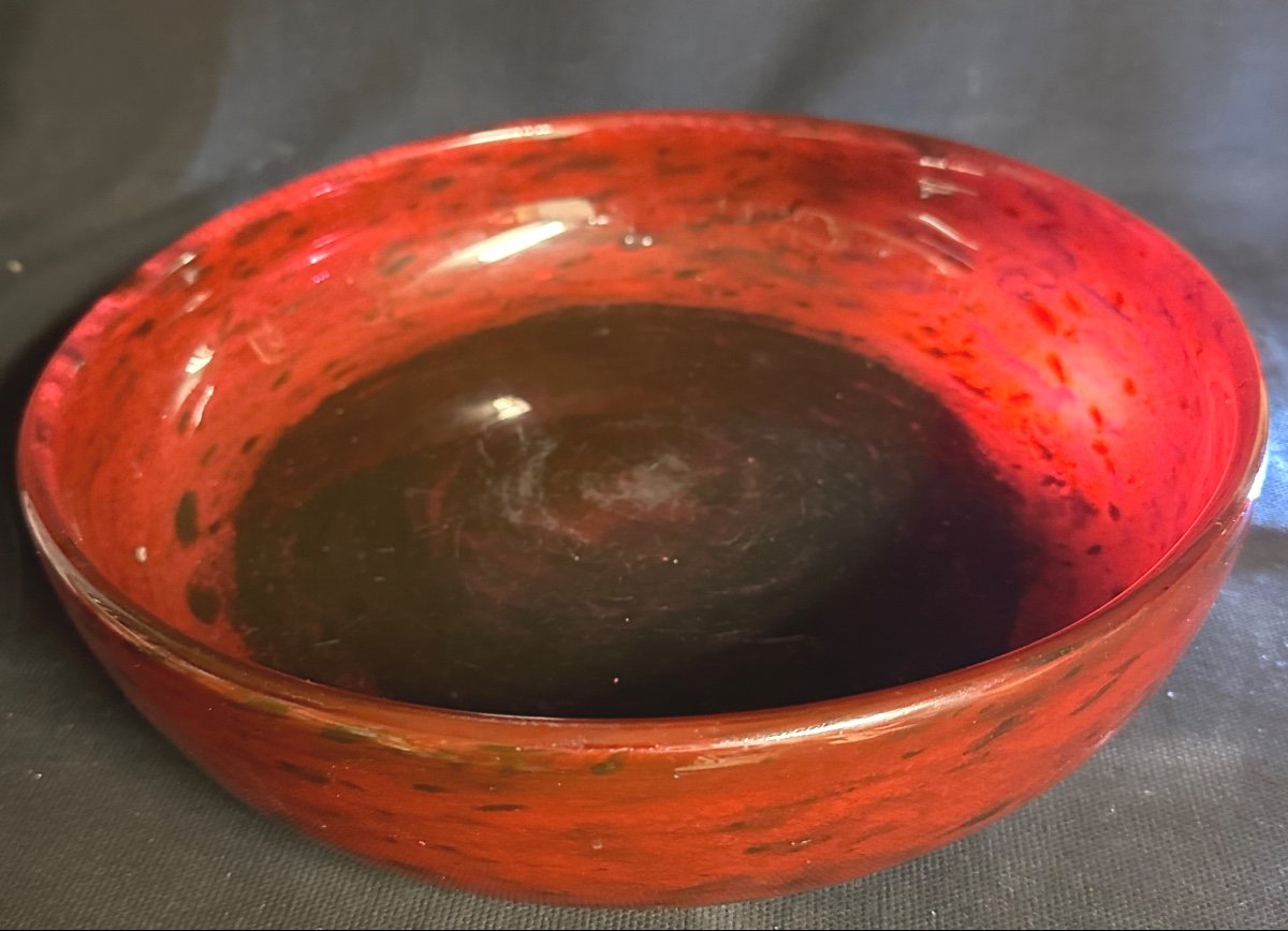 Daum Empty Pocket Cup Signed In Thick Marbled Red Glass 31 Cm