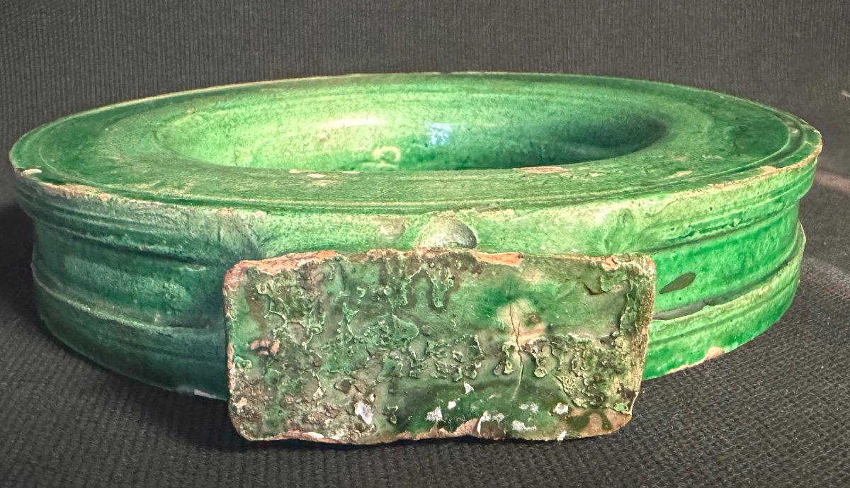 Rare Annular Gourd Dated 1865 In 19th Century Green Earthenware With Double-sided Text-photo-4