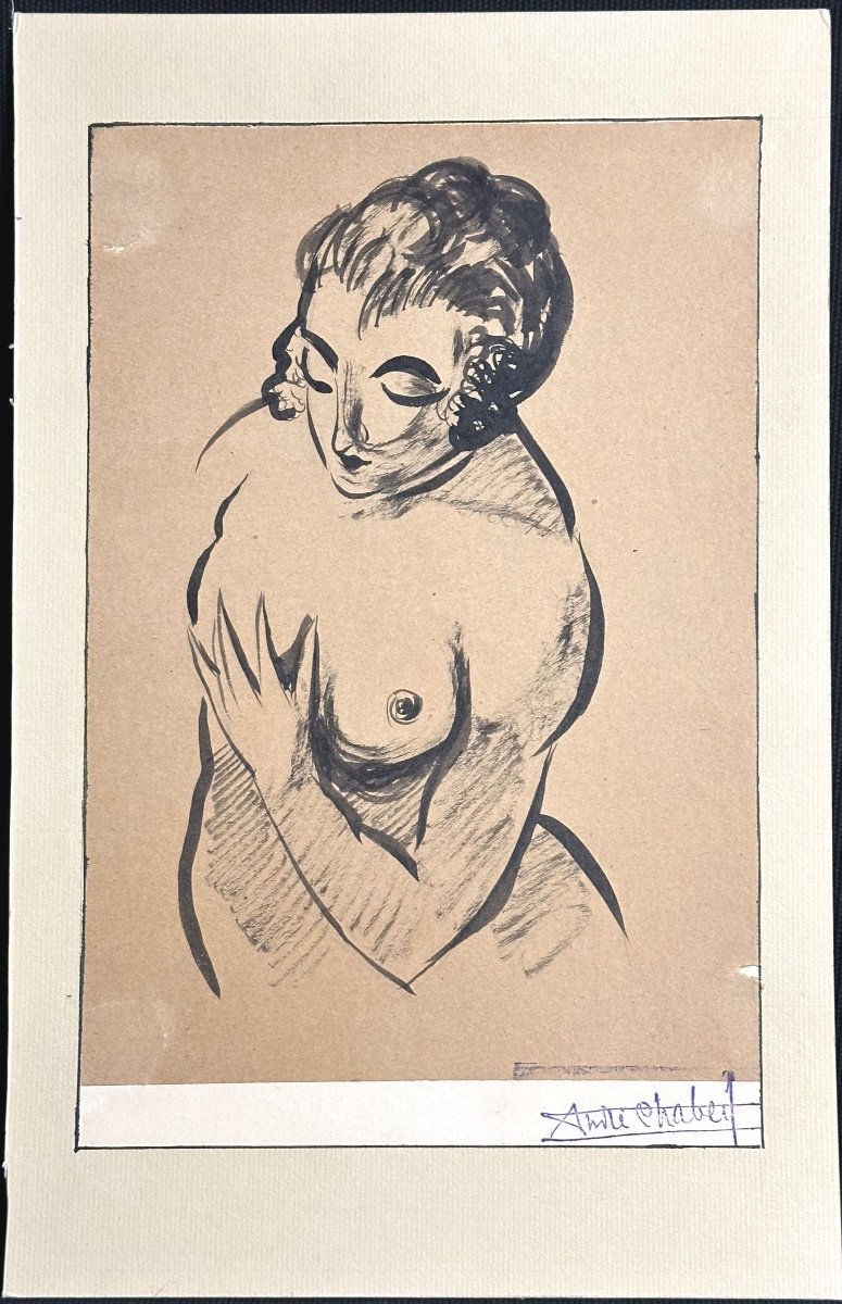 André Chabert 1895-1961 Ink Woman From 3/4 Grenoble