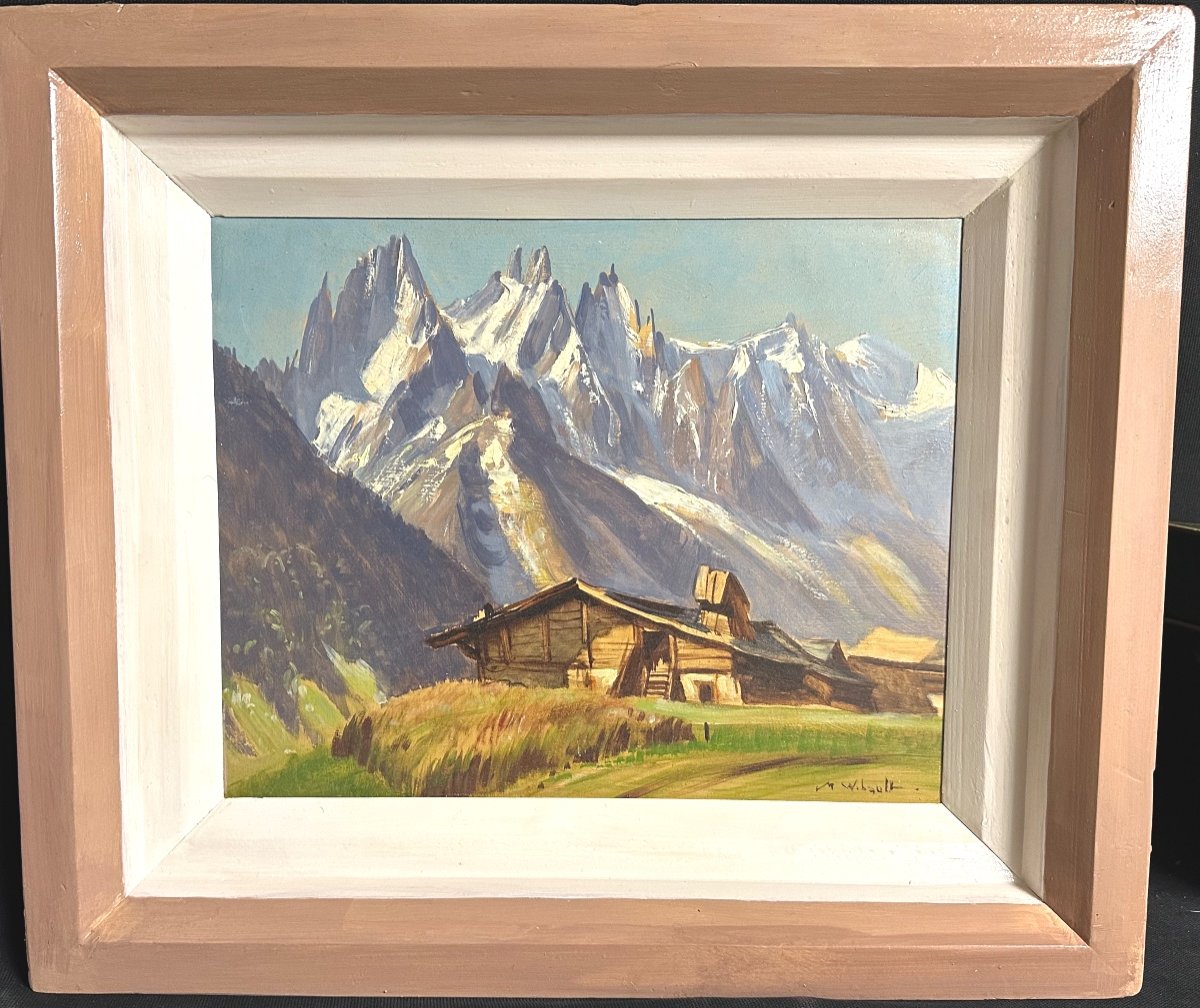 Marcel WIBAULT 1904-1998 Huile Aiguilles de Chamonix Le Mont Blanc Alpes Montagne-photo-2