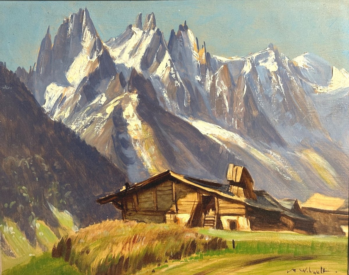 Marcel Wibault 1904-1998 Oil Aiguilles De Chamonix Mont Blanc Alps Mountain