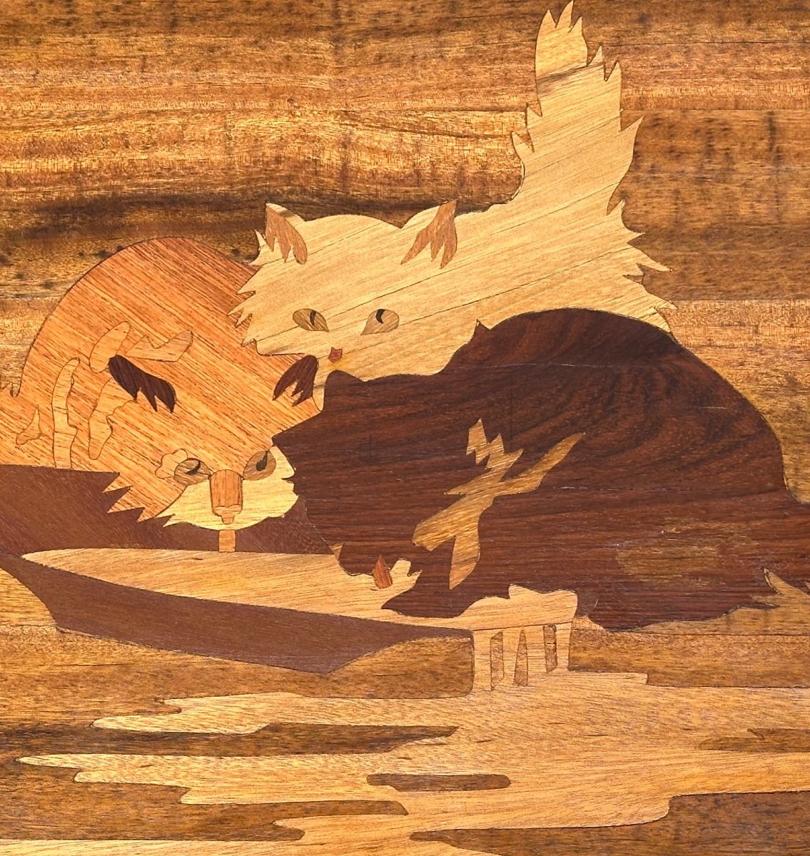 émile Gallé 1846-1904 Rare Cat Table In Art Nouveau Marquetry Nancy In Very Good Condition Cat-photo-3