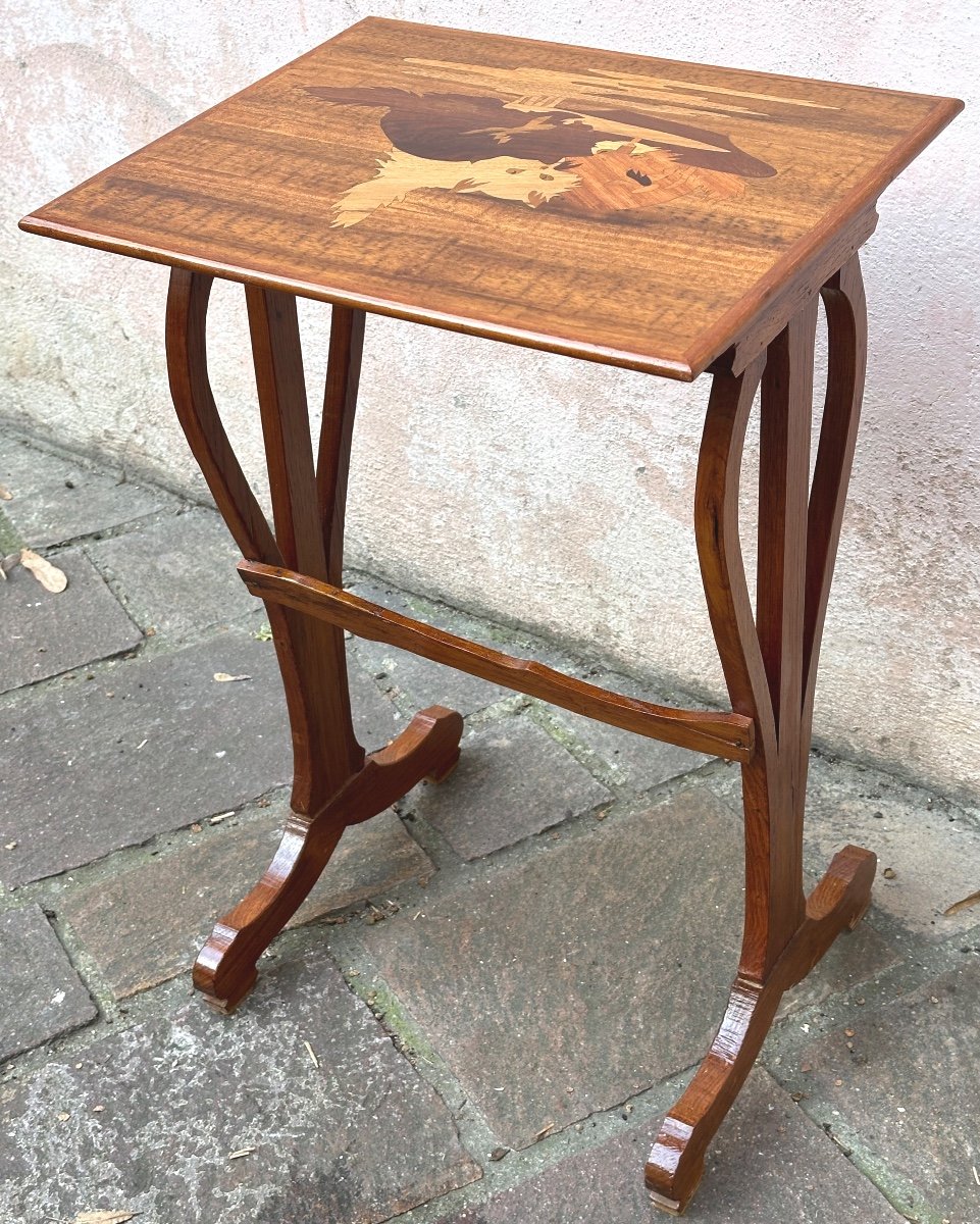 émile Gallé 1846-1904 Rare Cat Table In Art Nouveau Marquetry Nancy In Very Good Condition Cat-photo-2