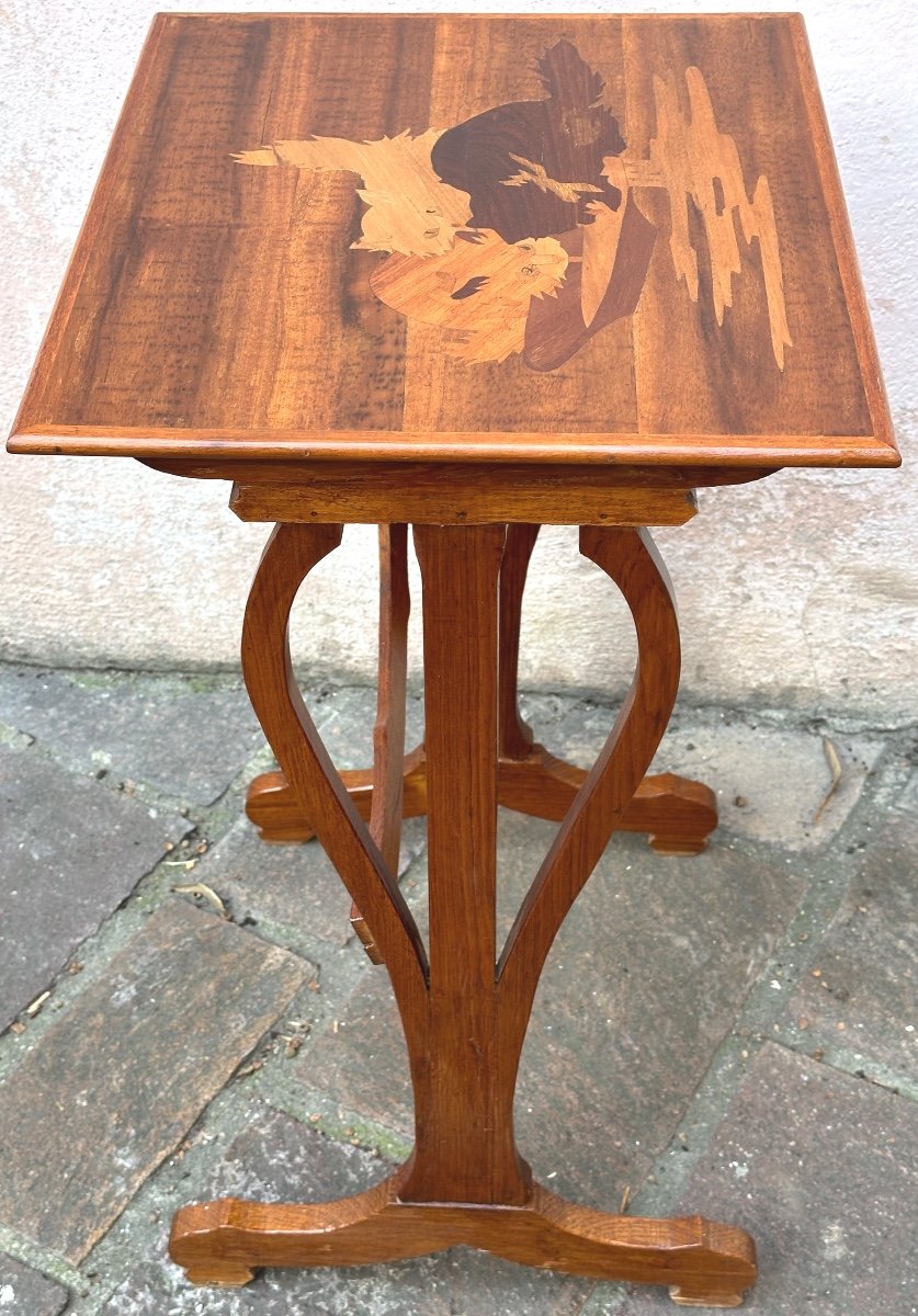 émile Gallé 1846-1904 Rare Cat Table In Art Nouveau Marquetry Nancy In Very Good Condition Cat-photo-3