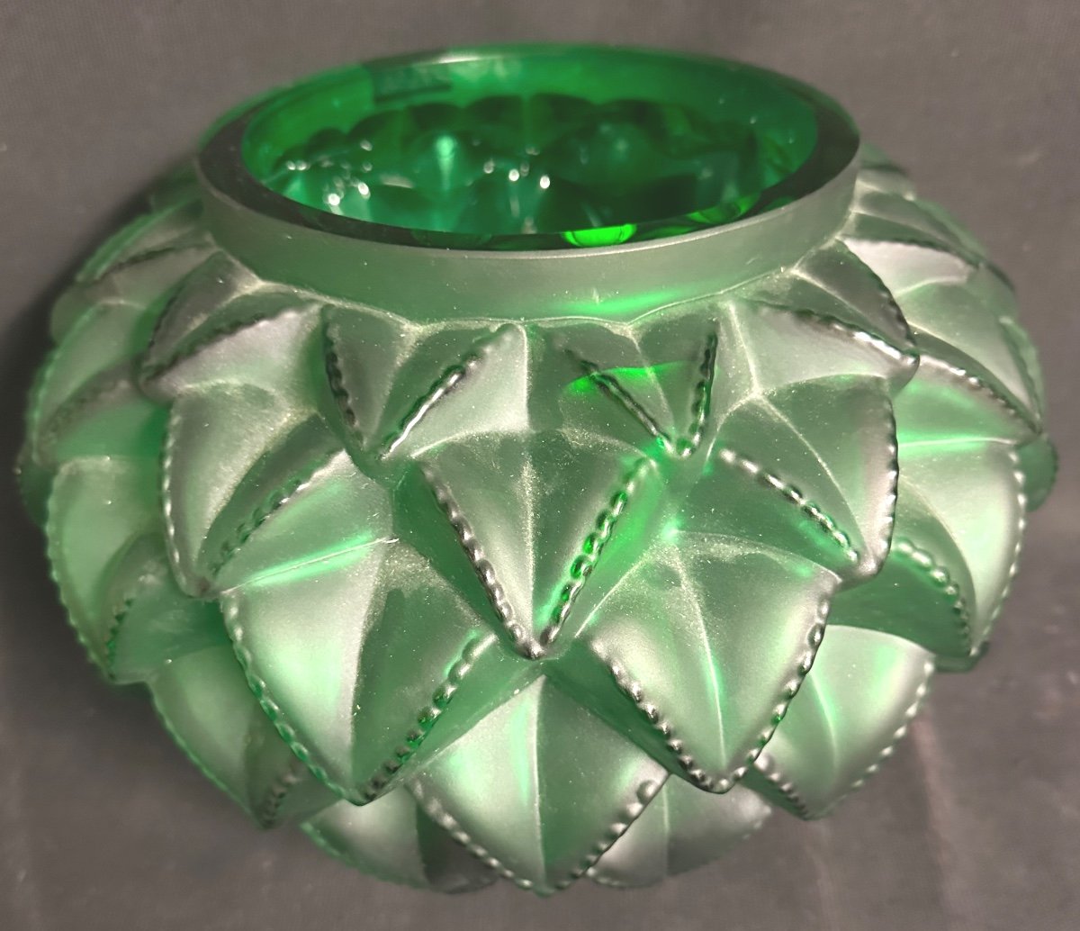 René Lalique 1860-1945 Important Languedoc Green Crystal Vase 6.3 Kgs-photo-3