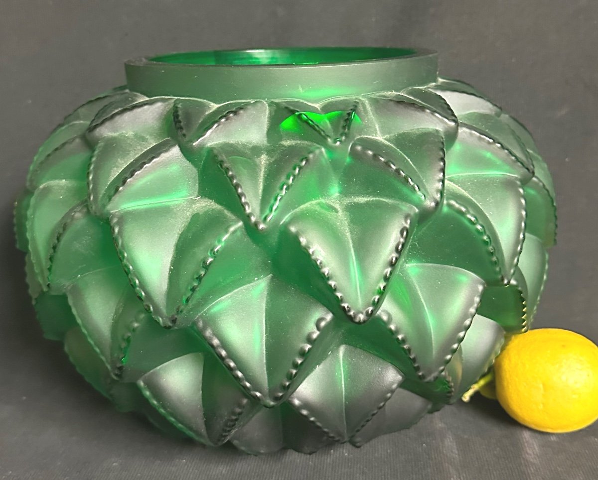 René Lalique 1860-1945 Important Languedoc Green Crystal Vase 6.3 Kgs-photo-5