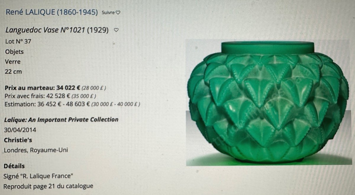 René Lalique 1860-1945 Important Languedoc Green Crystal Vase 6.3 Kgs-photo-6