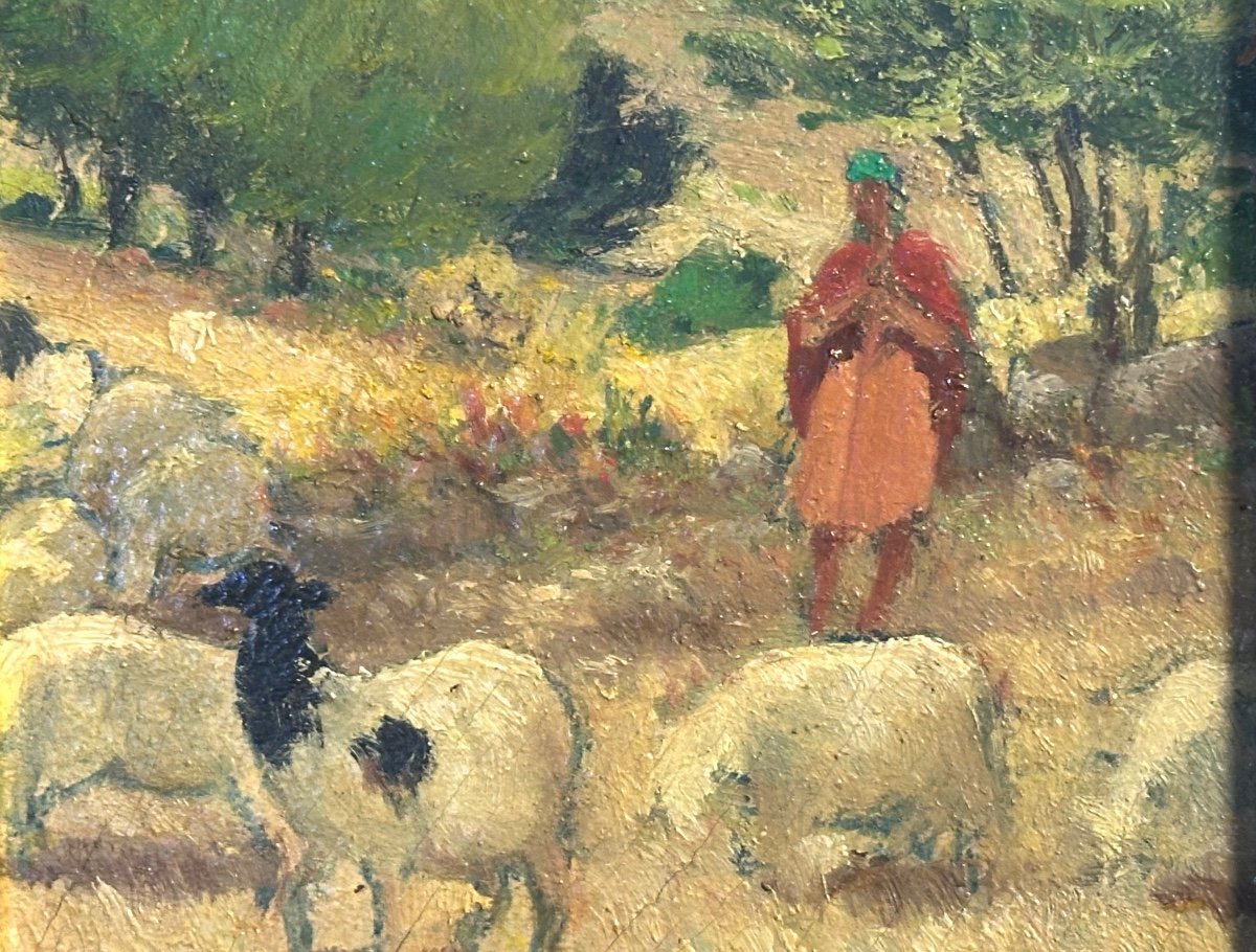 Paul Guion Algeria 1881-1972 Orientalist Oil Young Shepherd In Aïn 'n Sour North Africa /2-photo-4