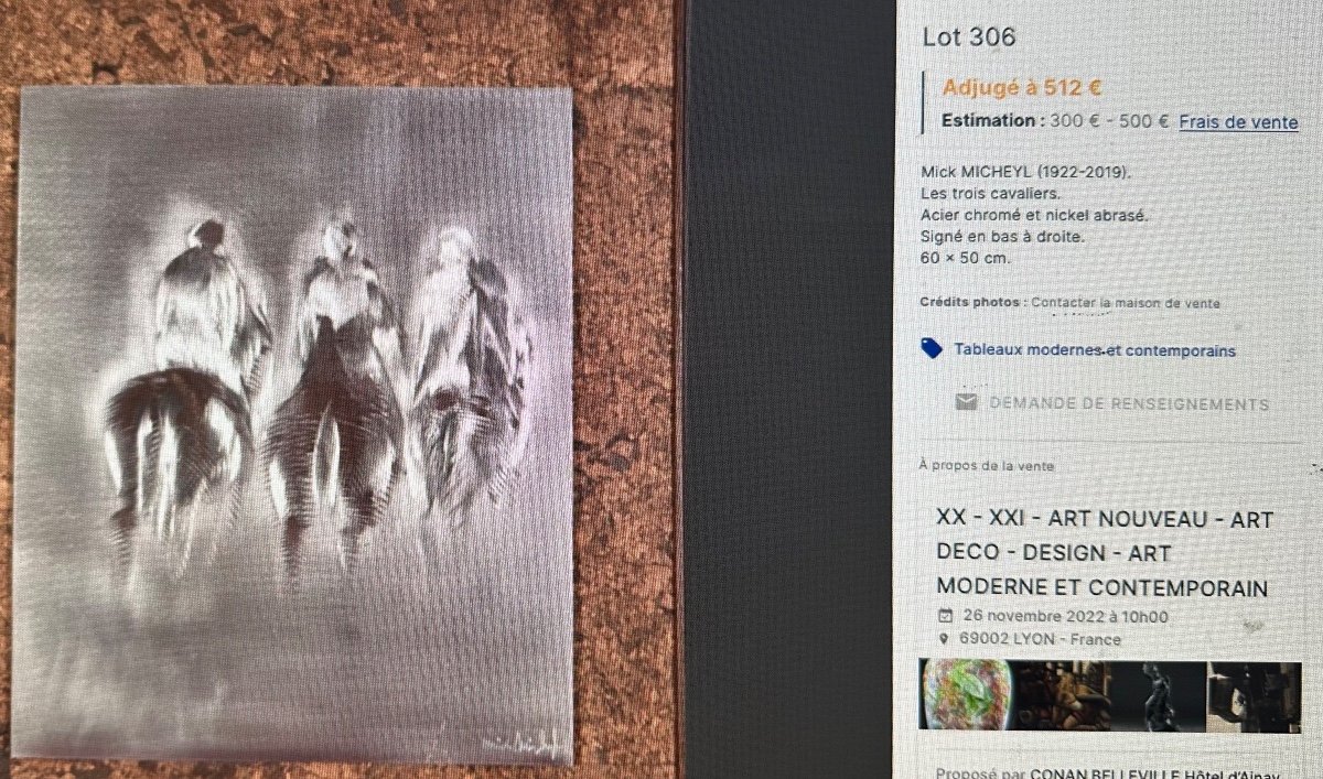 Mick Micheyl 1922-2019 Horse Racing Polished Steel Plate Silkscreen Signed -photo-4