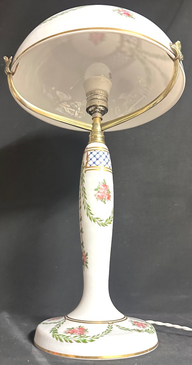 Importante Lampe 47 Cm Vers 1910 En Opaline Dans Le Goût De Desvres Fourmaintraux En Tbe -photo-4