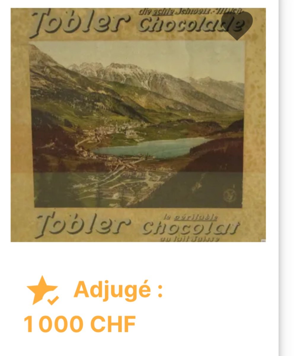 Chocolat TOBLER Au Lait Suisse ancienne lithographie 1900 signée C.M. dans son cadre d’origine-photo-5