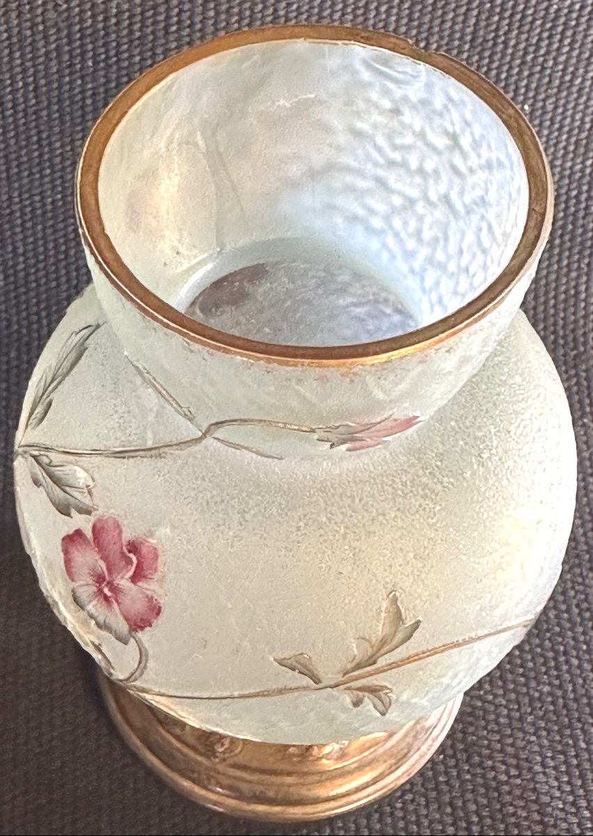 Daum Nancy Talking Vase Enamelled With Flowers And Mounted Art Nouveau Silver In Condition /1-photo-3