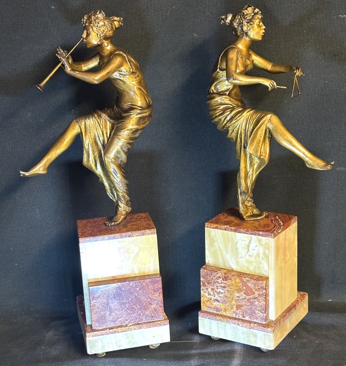 Pair Of Art Deco Sculptures Attributed To Pierre Rigal Dancers Musicians Music-photo-2