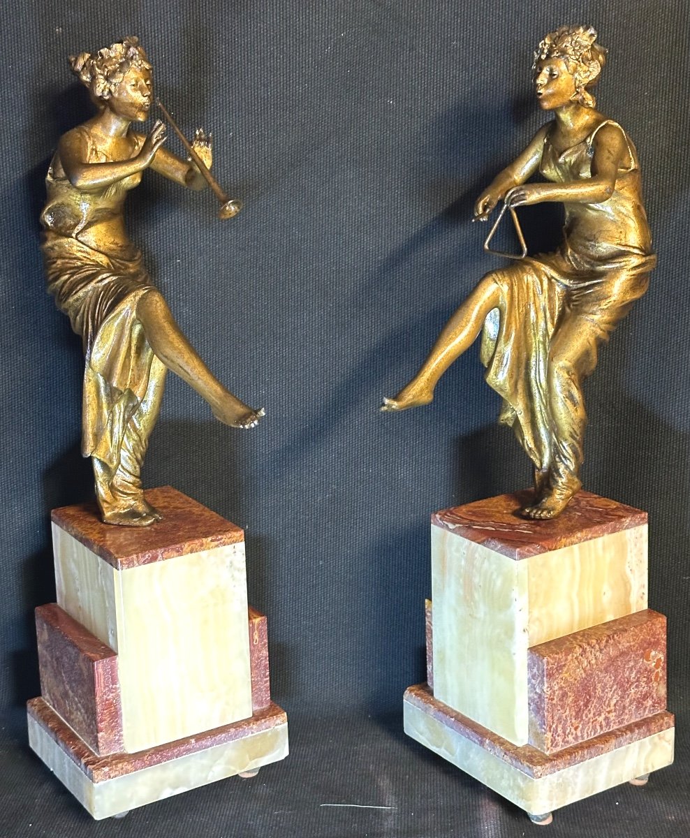 Pair Of Art Deco Sculptures Attributed To Pierre Rigal Dancers Musicians Music