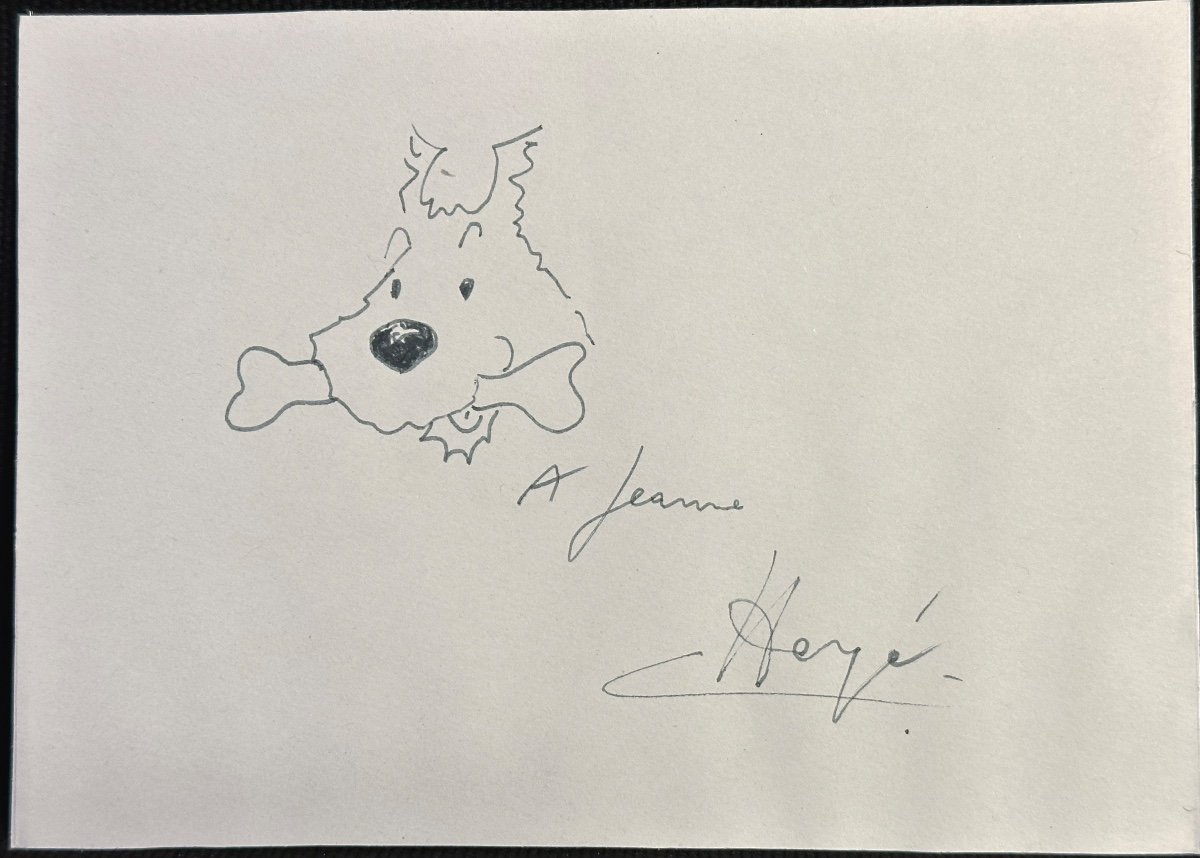 Hergé 1907-1983 Original Drawing Snowy Signed And Dedicated To Jeanne Chien Comics Comics-photo-2