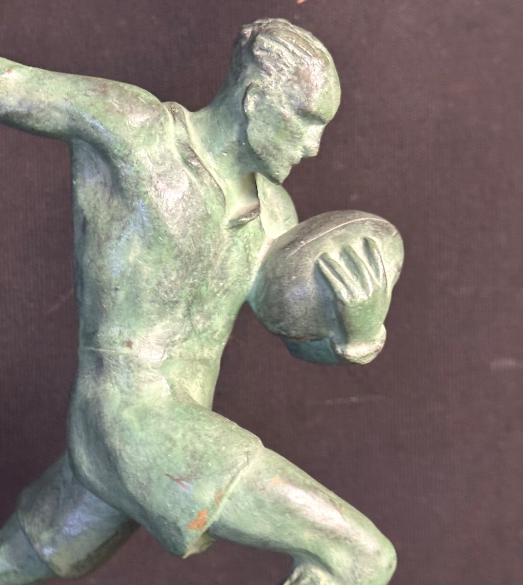 Rugby Edouard FRAISSE 1880-1956 Bronze Art Deco  Rugbyman La percée ou Course à l’essai Sport-photo-2