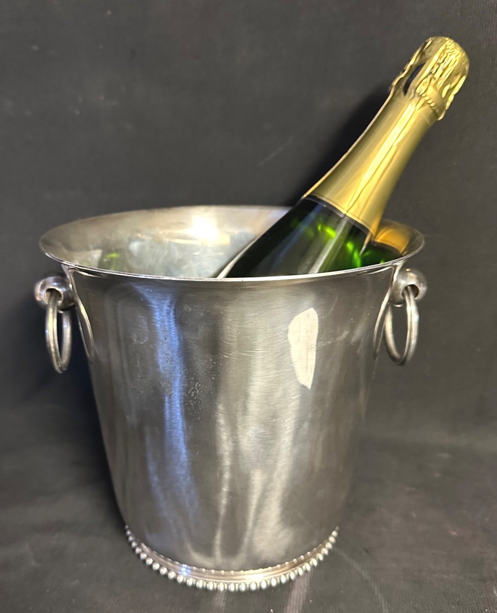 Seau à champagne Art Deco Ravinet Denfert Orfèvre en métal argenté perlé signé Art de la table 