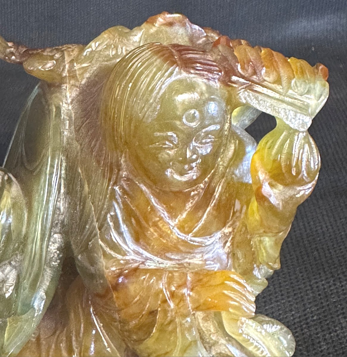 China Jade Sculpture Early 20th Century Wise Carp And Bat -photo-3