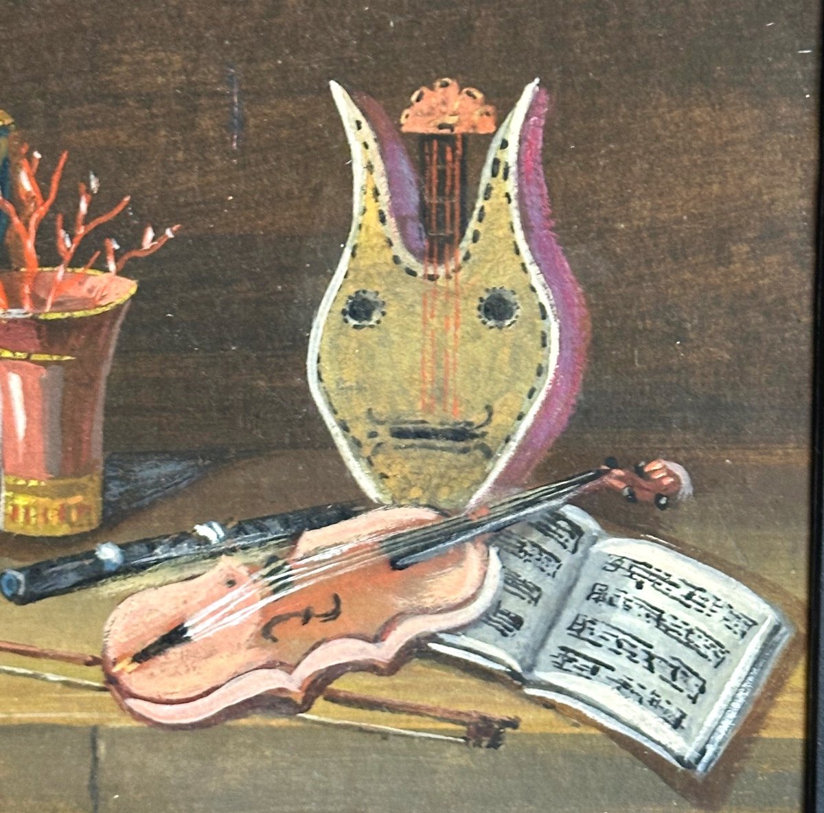 Johann Rudolf FEYERABEND dit LELONG 1779-1814 Nature morte aux instruments de musique Gouache 1-photo-2