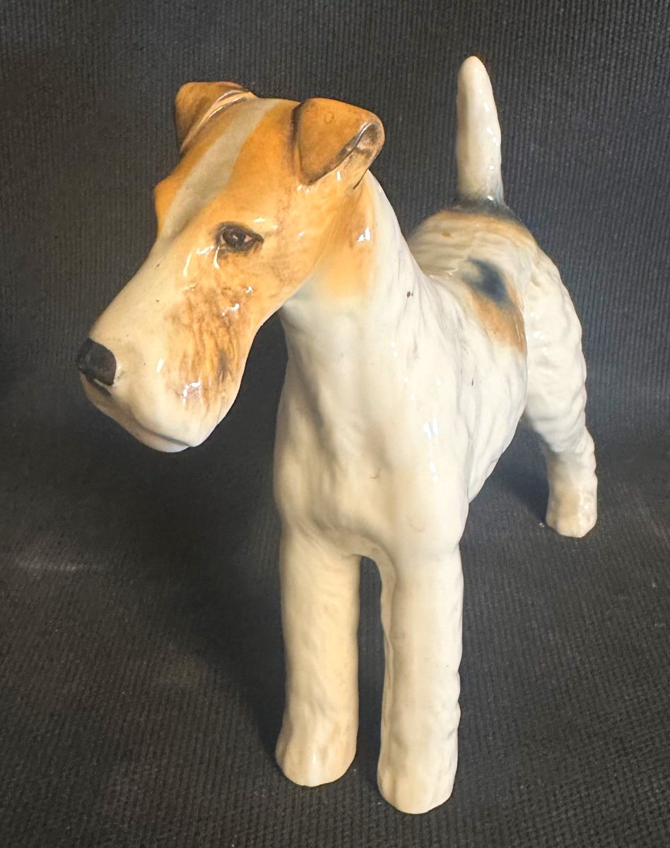 Fox Terrier Dog In Art Deco Polychrome Ceramic Signed Talavera Romulus /2-photo-4