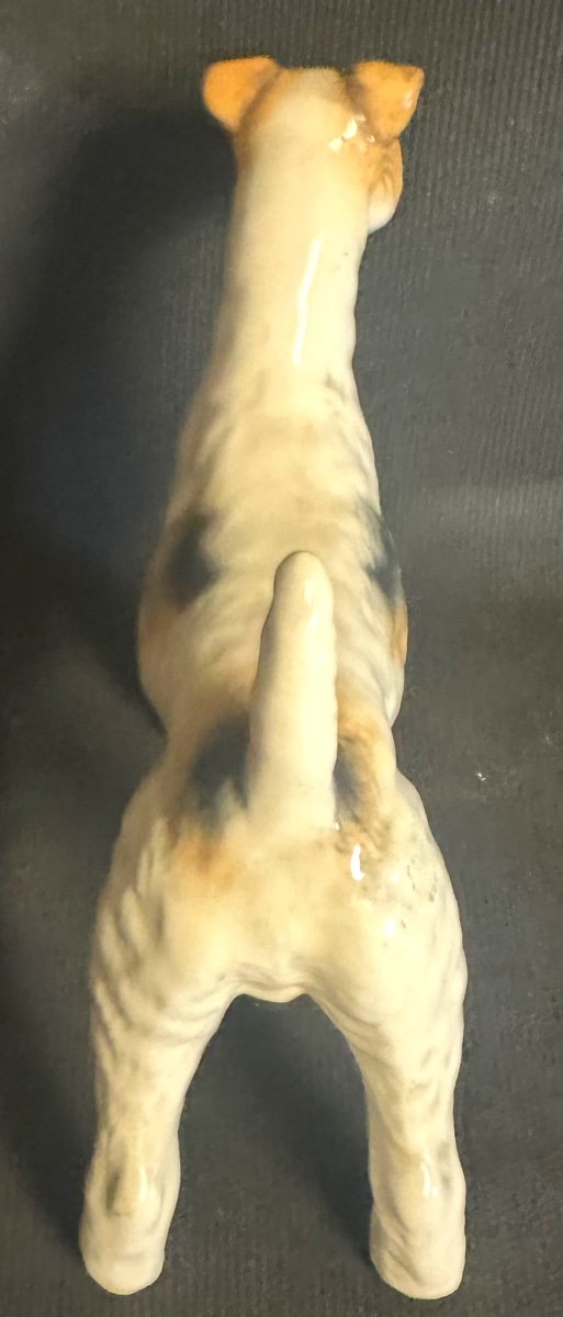 Fox Terrier Dog In Art Deco Polychrome Ceramic Signed Talavera Romulus /2-photo-3