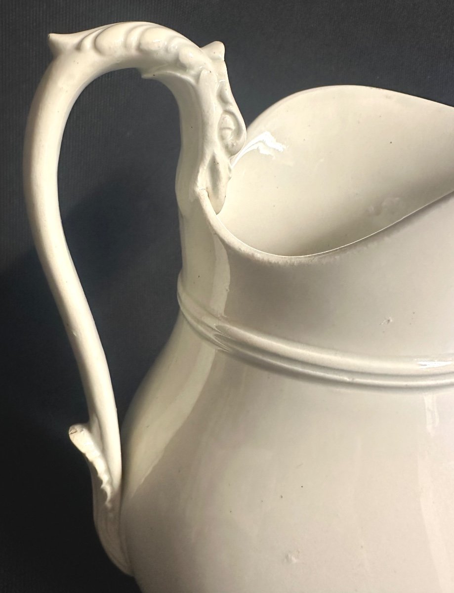 19th Century White Pitcher Creil Montereau Attributed In Opaque Earthenware -photo-4