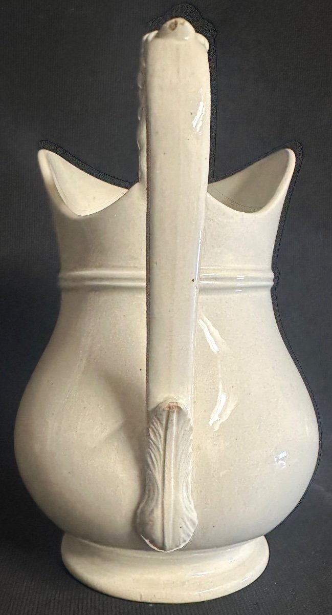 19th Century White Pitcher Creil Montereau Attributed In Opaque Earthenware -photo-1