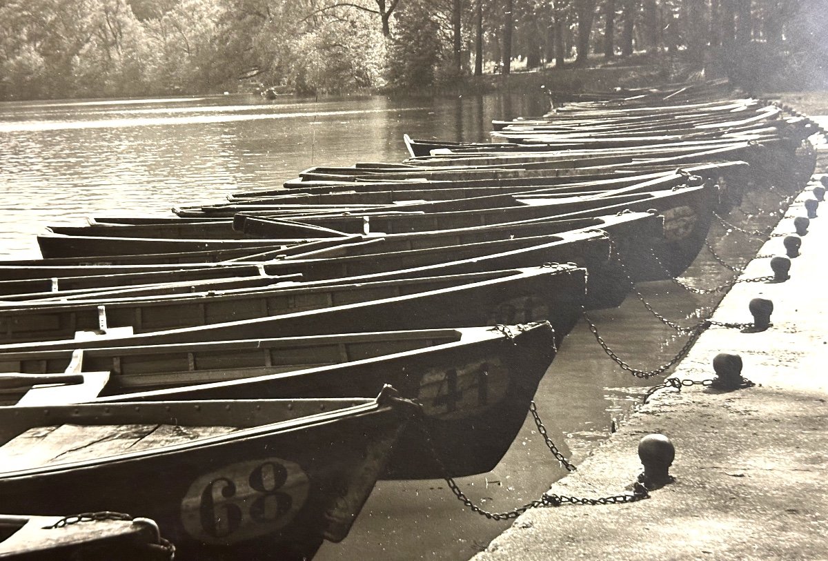 Georges BOYER Lyon XXe Grande photographie Barques au repos Exposition 1952 Photo cinétique /60