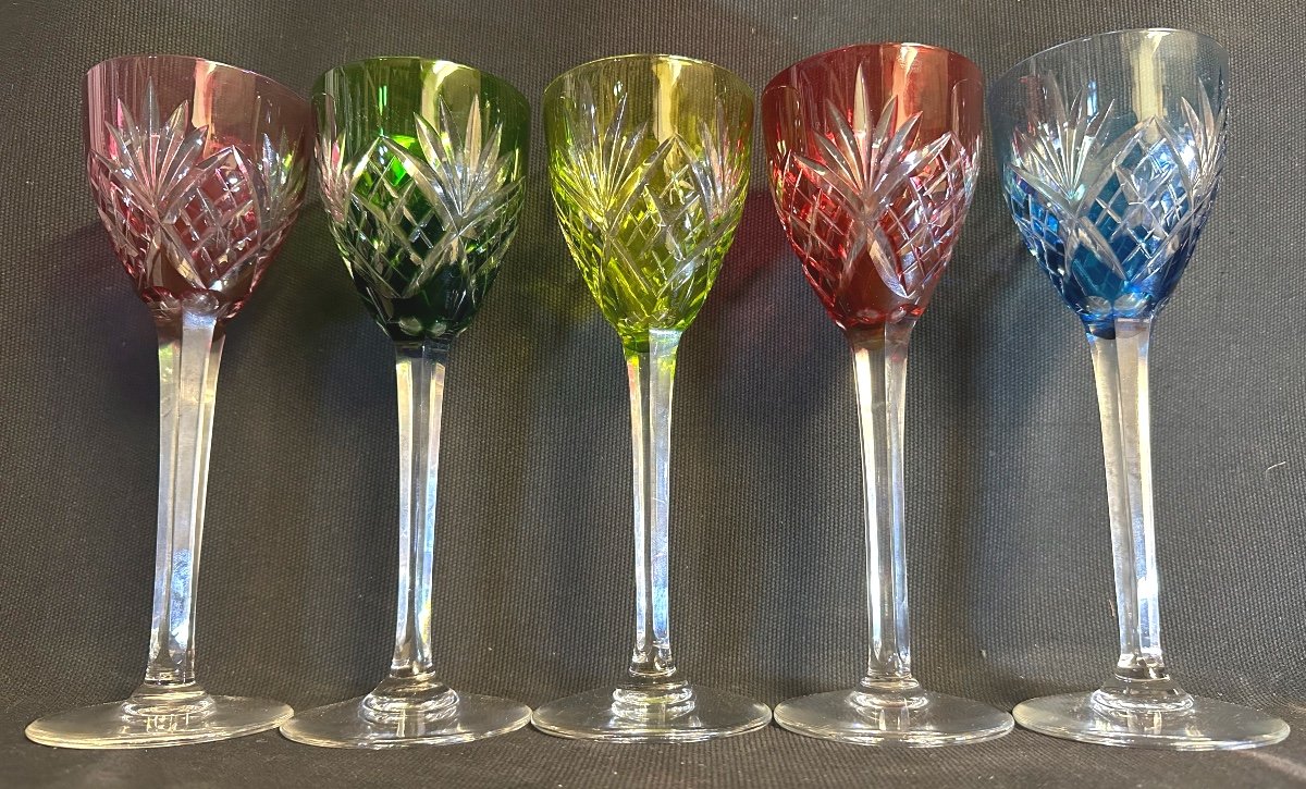 Saint Louis 5 Roemer Wine Glasses Chantilly Model Signed St Louis France In Very Good Condition -photo-2