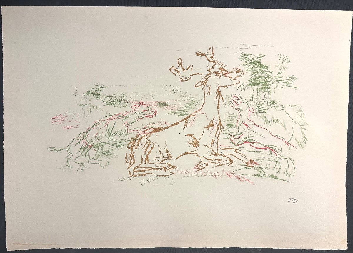 Oskar Kokoschka 1886-1980 Original Lithograph 1962 Signed Deer Hunting /4-photo-2