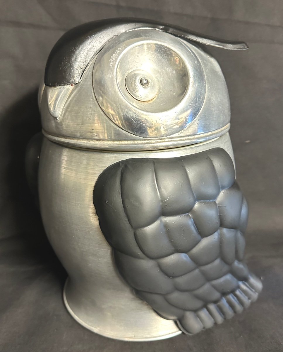 Hibou curieux seau à champagne et glaçons 1970 en aluminium isotherme Italie curiosité -photo-2