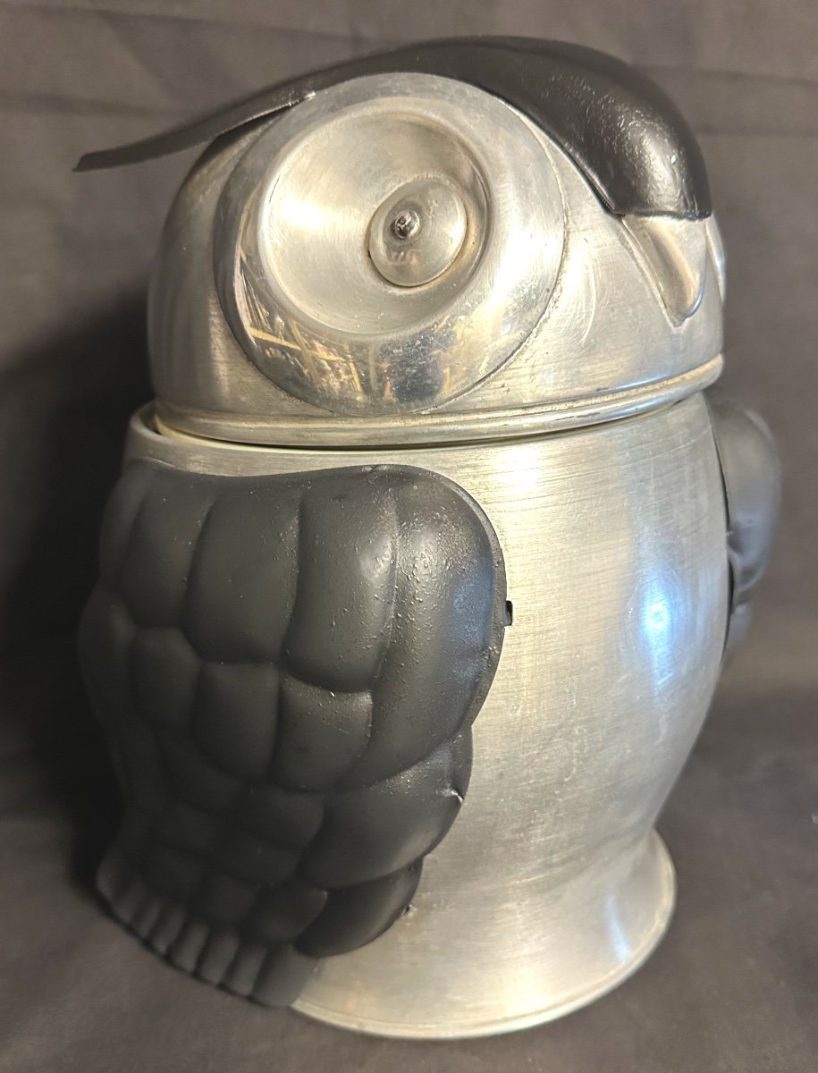 Curious Owl Champagne Bucket And Ice Cubes 1970 In Isothermal Aluminum Italy -photo-3