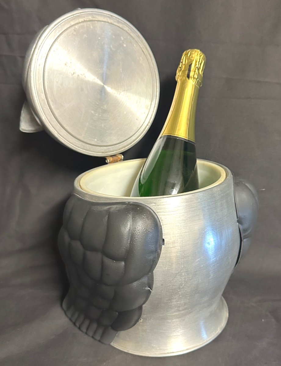 Curious Owl Champagne Bucket And Ice Cubes 1970 In Isothermal Aluminum Italy -photo-4