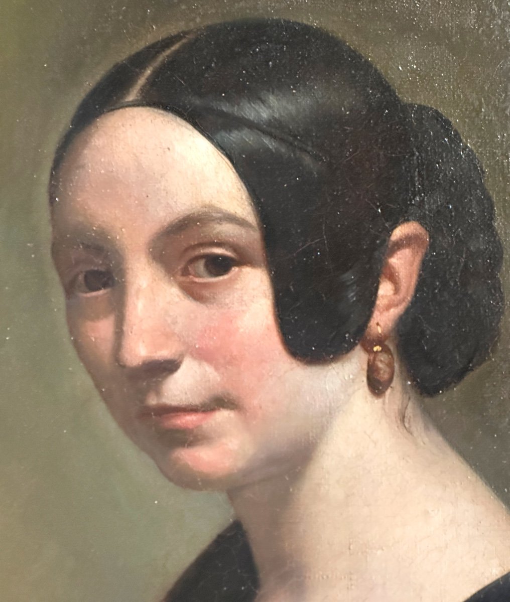 Georges Dupré Lyon 1807-1853 Huile portrait de Pauline Viardot à la boucle d’oreille Romantisme-photo-2