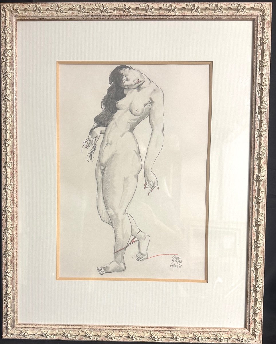 Jean Pierre Ceytaire 1946 Female Nude With Wire On The Leg Charcoal And Sanguine Drawing Signed /2-photo-2