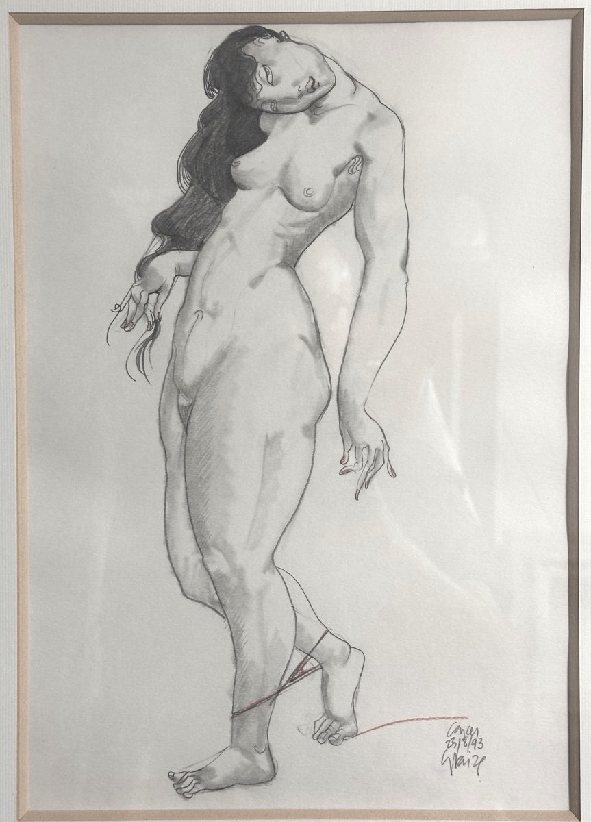 Jean Pierre Ceytaire 1946 Female Nude With Wire On The Leg Charcoal And Sanguine Drawing Signed /2-photo-4