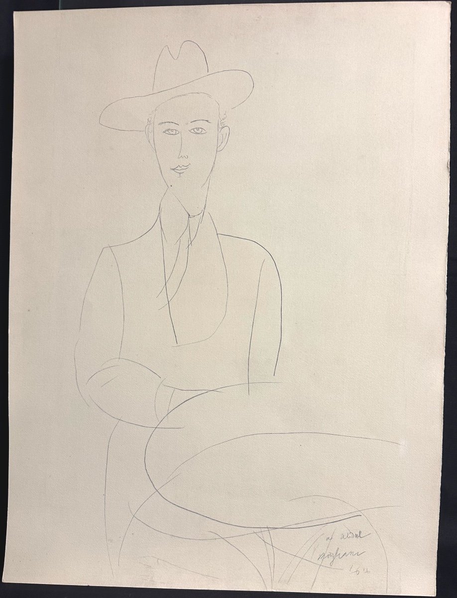 Amadeo Modigliani 1884-1920 Young Man Seated Large Lithograph Signed Published By Leda Jacomet-photo-2