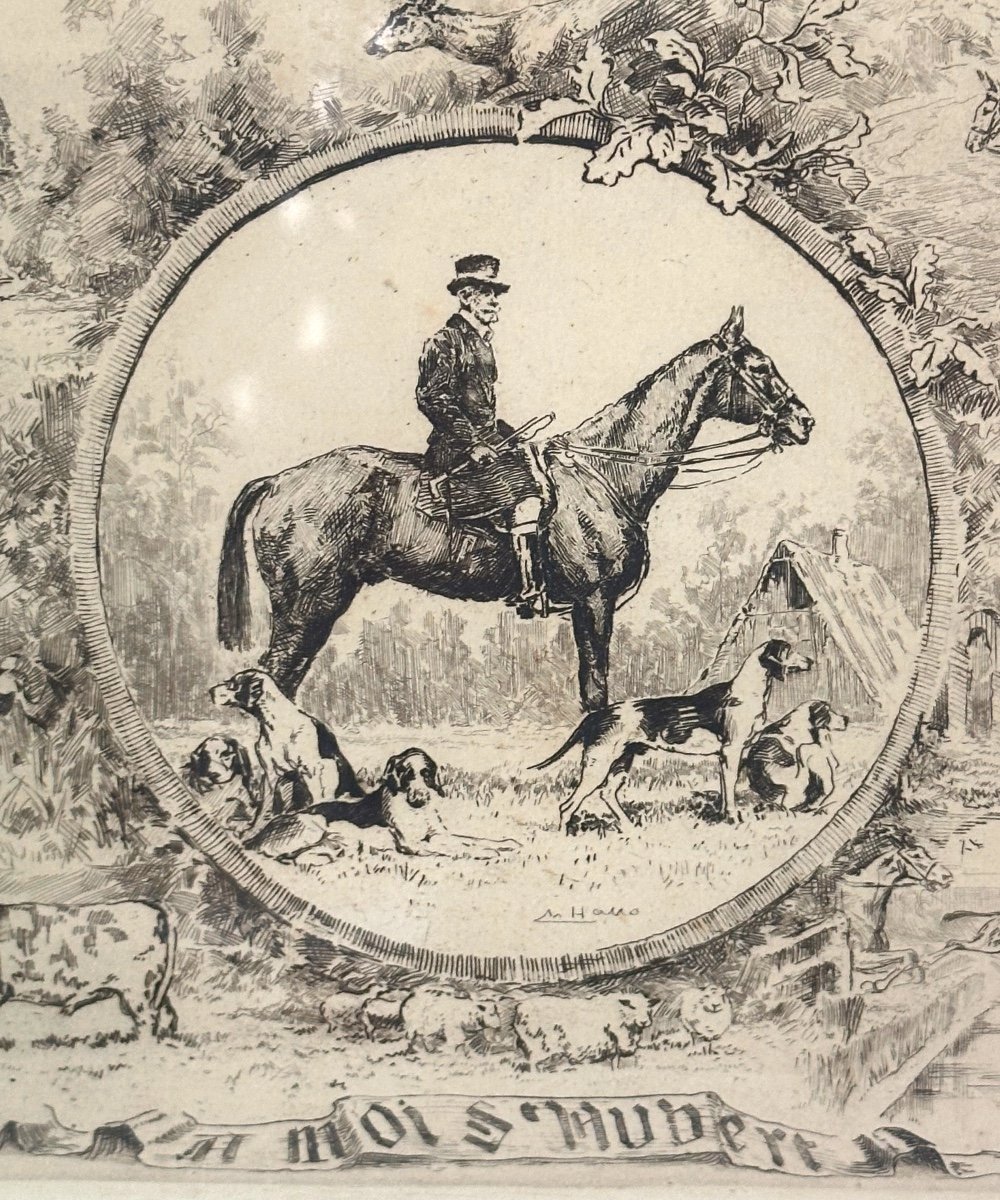 Rare Hunting Engraving Late 19th Century To Me St Hubert Cynégétique Veneur Forest Of Breteuil 