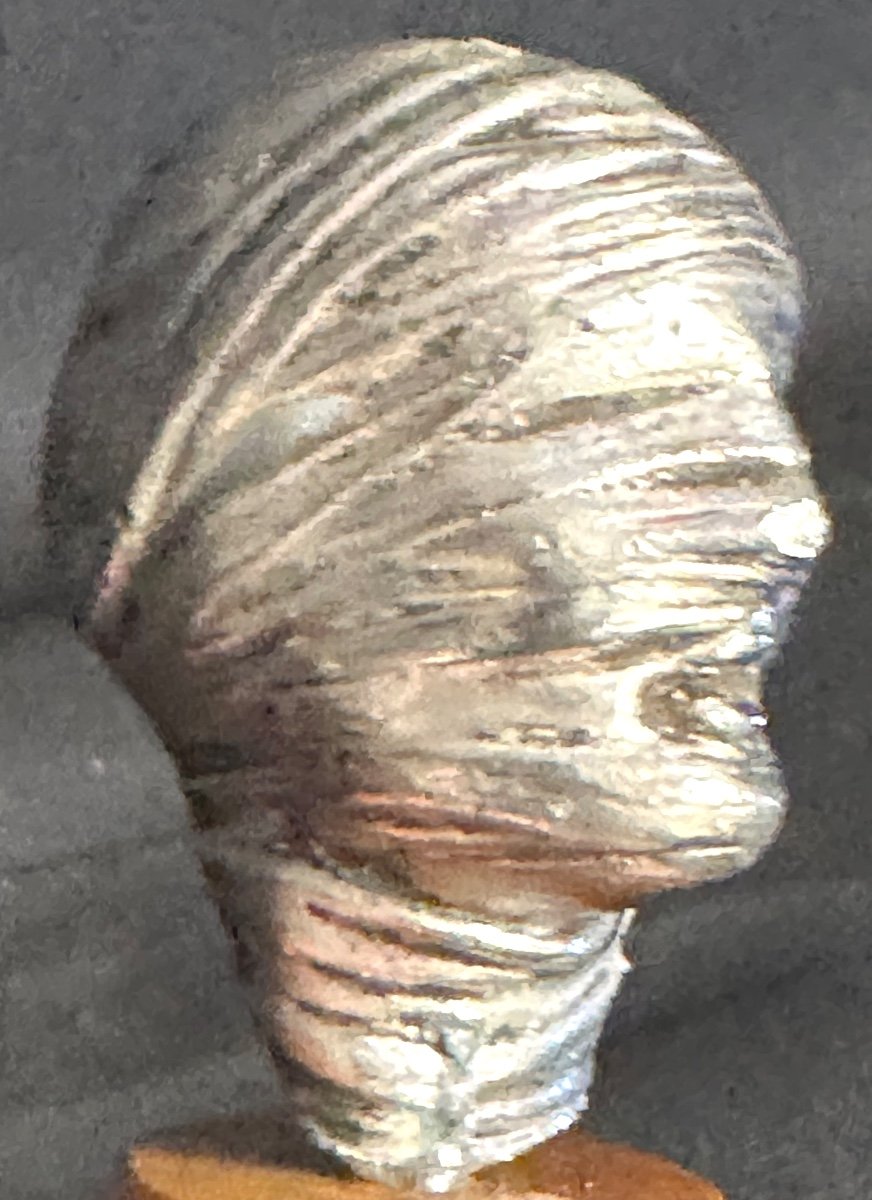 Igor MITORAJ 1944-2014 Sculpture soclée en métal argenté Visage bandé / tête secrète 1984 signé-photo-4