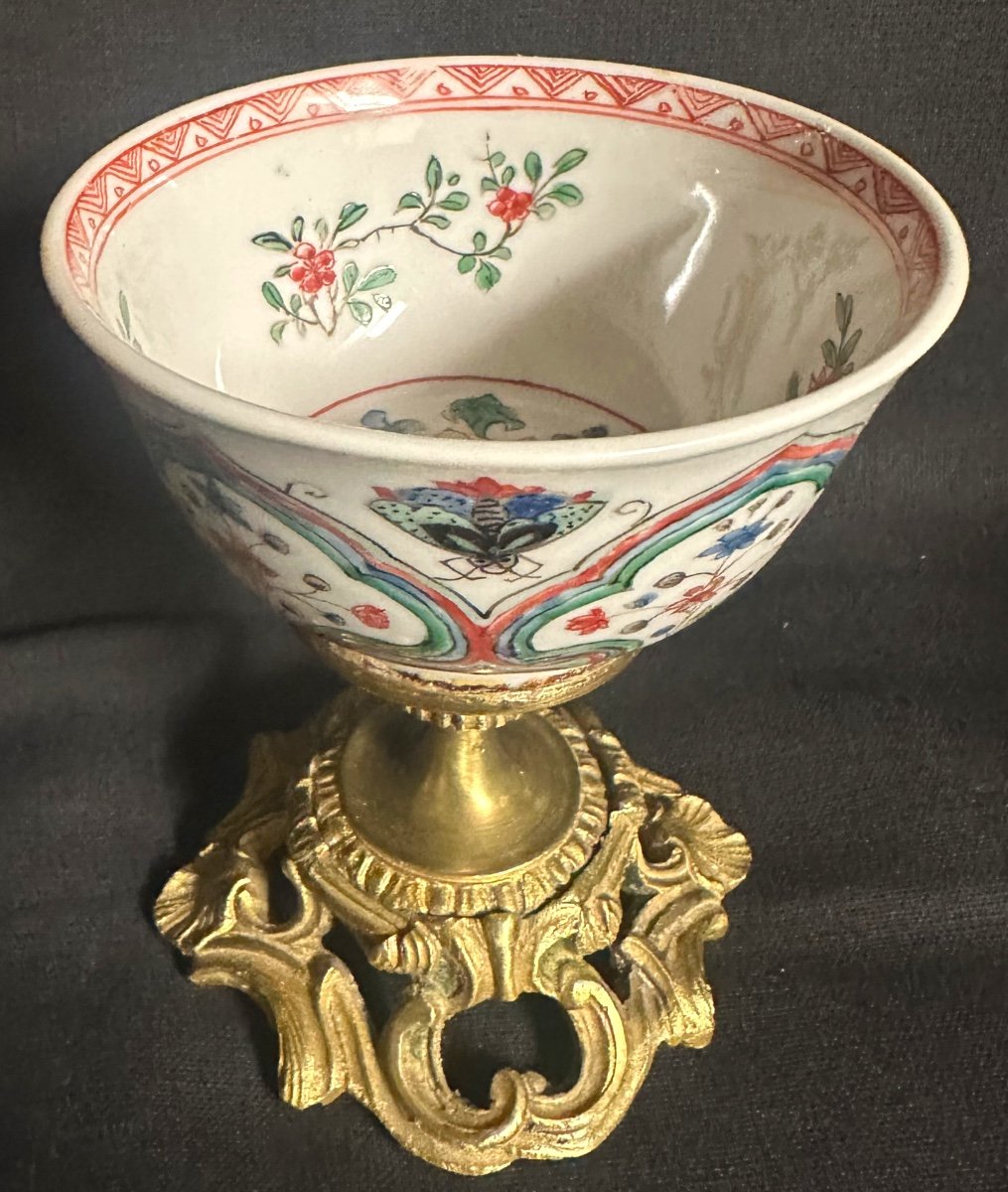 China 19th Century Bowl Cup In Porcelain Bronze Mount Japan 