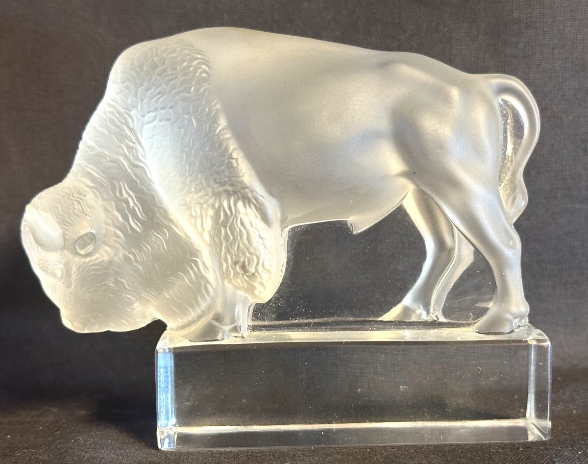 Lalique France Bison Paperweight Signed And Referenced René Lalique Marcilhac Catalog-photo-2