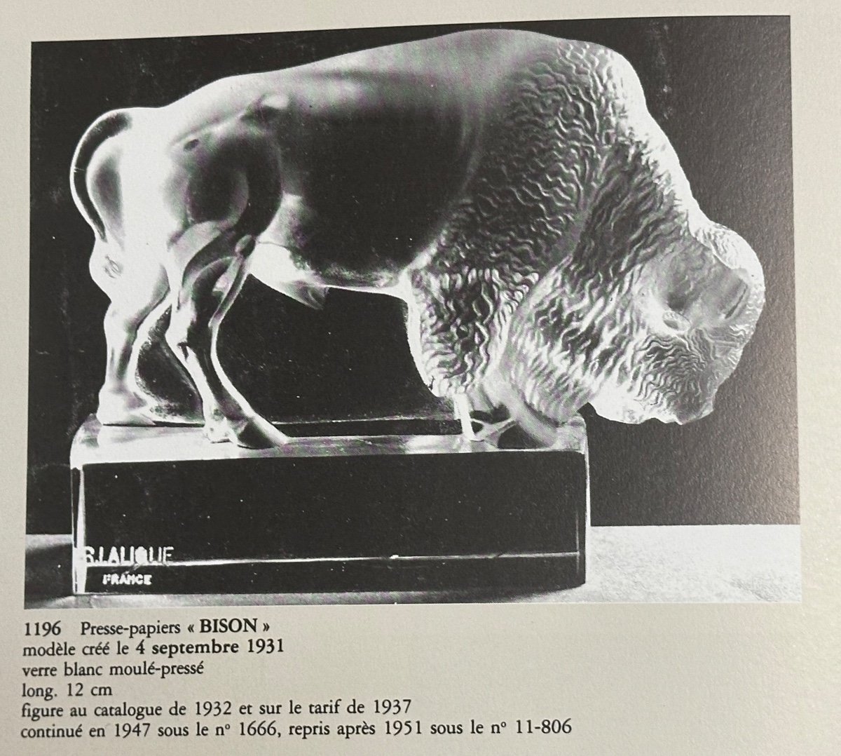 Lalique France Bison Paperweight Signed And Referenced René Lalique Marcilhac Catalog-photo-3