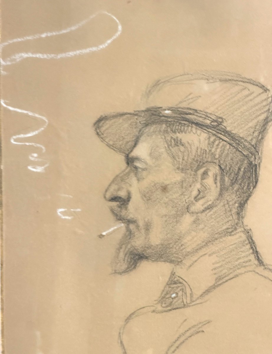 Arthur GOUVERNEUR 1852- Portrait de Militaire 1916 fusain pastel signé militaria Musée Senlis-photo-1