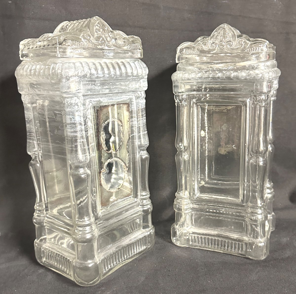 Legras Pair Of Molded Glass Candy Jars Jar X2 1900 Bottle Ice Cabinet Subject-photo-3